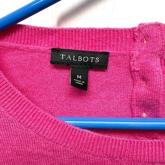 Pink Talbots Crew Neck Sweater, Lambswool, Flared Sleeve, Buttons, NWOT, Size M - Picture 3 of 5